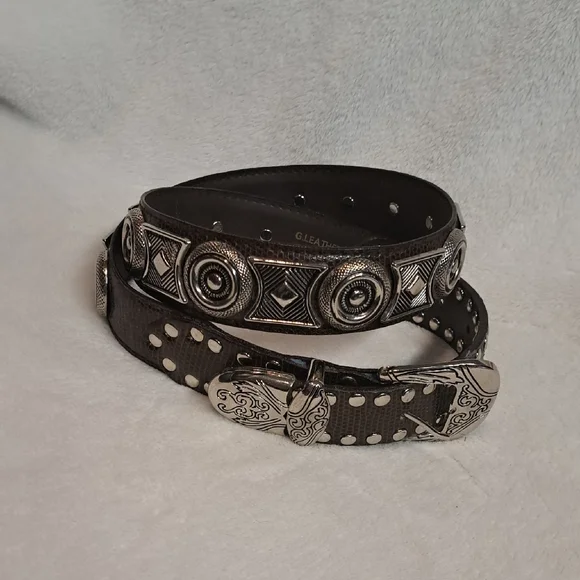 Captiva brown leather silver buckle belt Genuine Y2K Brown Leather Silver Studded Belt-Captiva  main image 3